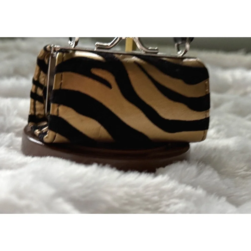 Mini Zebra Print Micro Purse Kiss Lock Handbag Y2K Glam Novelty Bag Gold Black